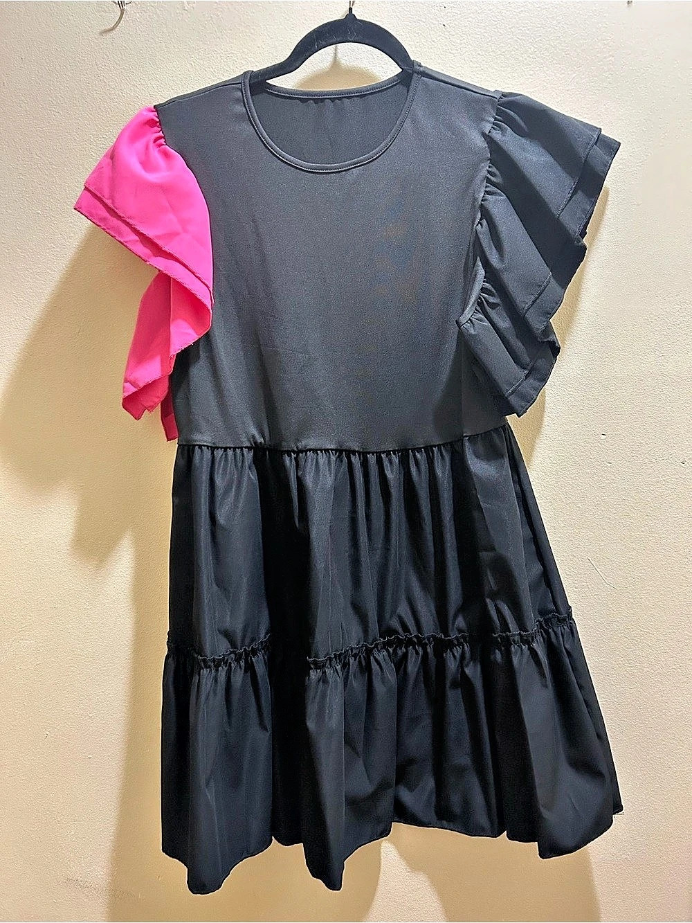 Black & Pink Ruffle Sleeve Mini Dress Like New